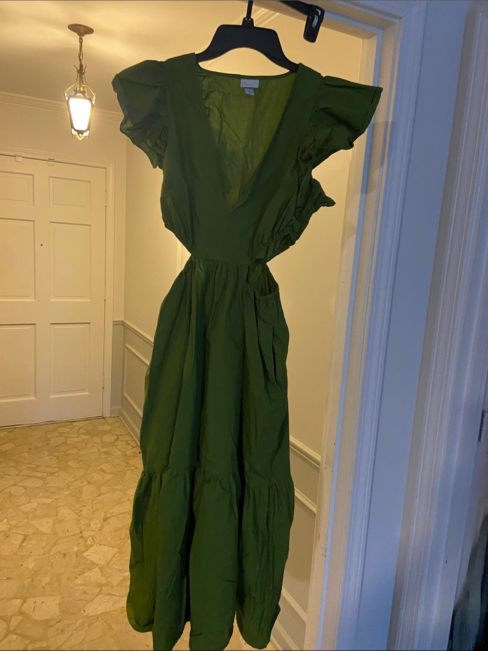 a new day Olive Green V-Neck Ruffle Midi Dress